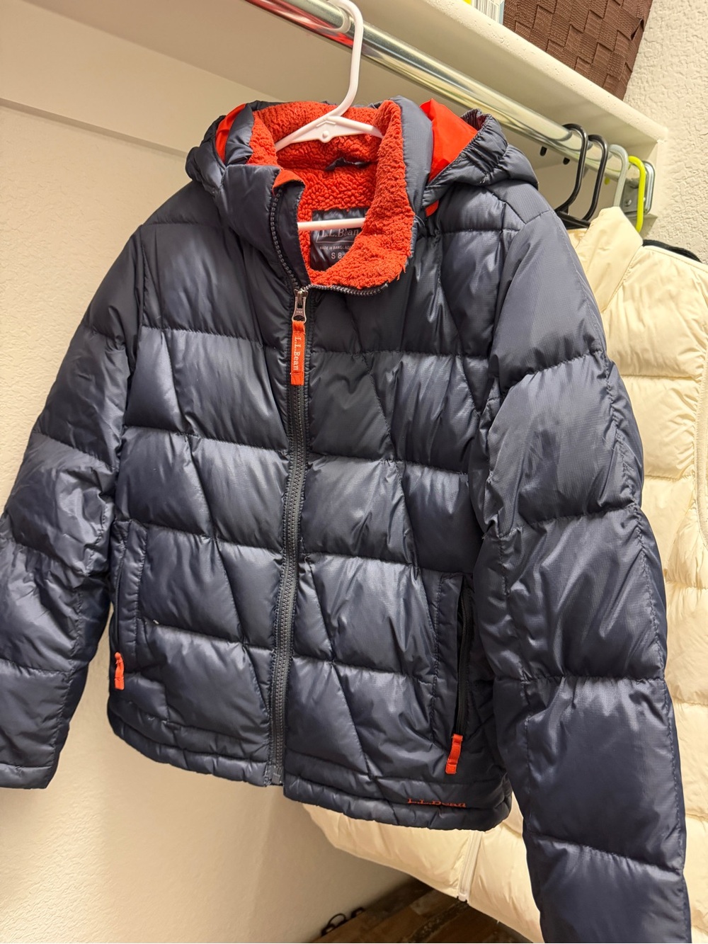 L.L. Bean Navy Puffer Jacket with Orange Trim